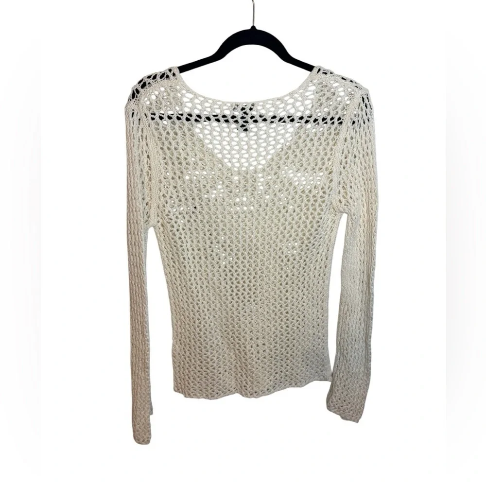 H&M Vintage Y2K White Linen Blend Open Knit V-Neck Sweater